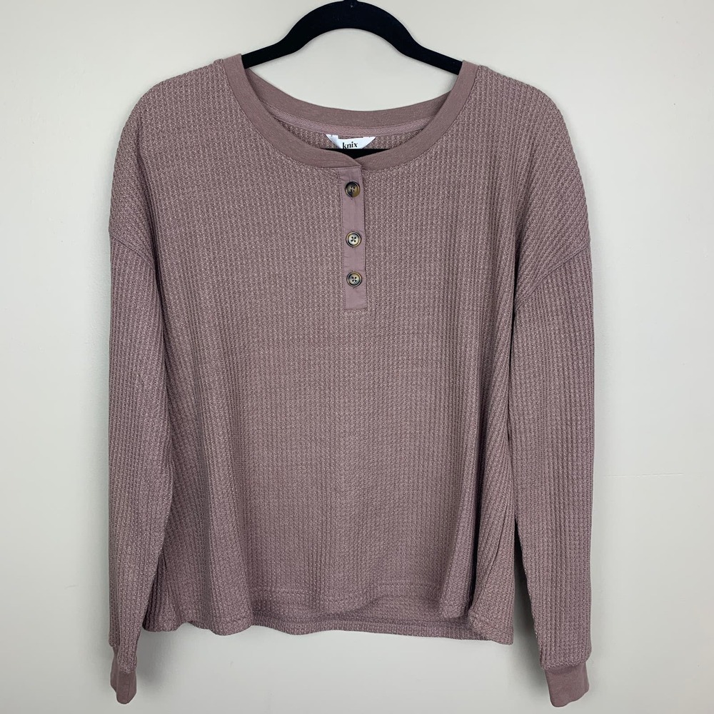 Knix Brown Waffle Lounge Henley Shirt Size Large - NEW